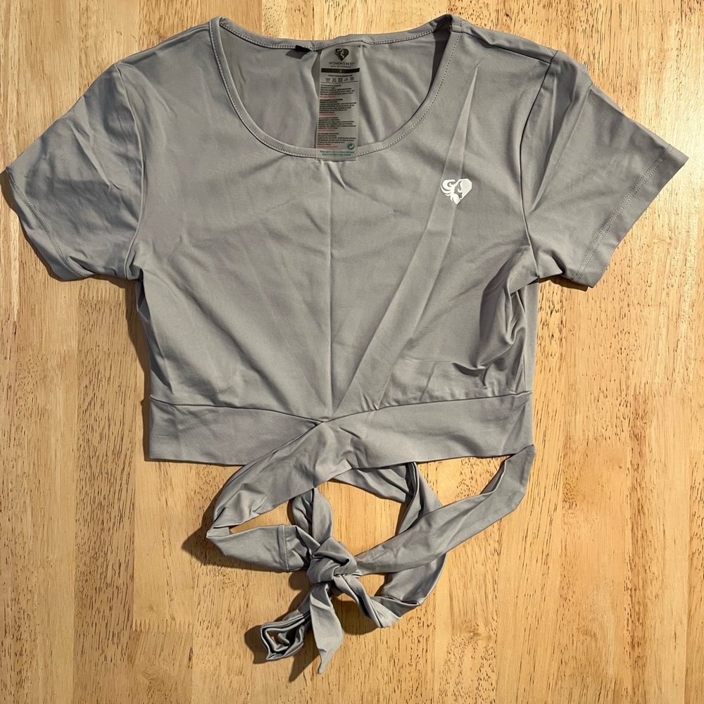 Gray Tie-Front Crop Top